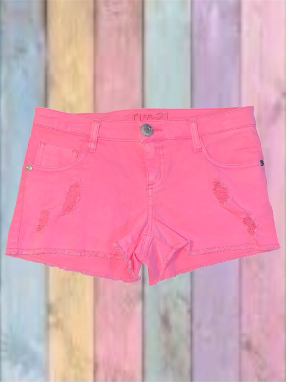 Rue 21 Hot Barbie Pink Distressed Frayed Hem Denim Shorts NWOT